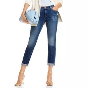 FRAME
Le Garcon Mid Rise Distressed Slim Boyfriend Jeans in Azure